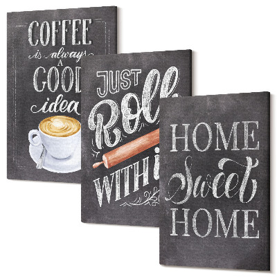 Sada obrazov na stenu triptych Káva, teplo domova a pohoda