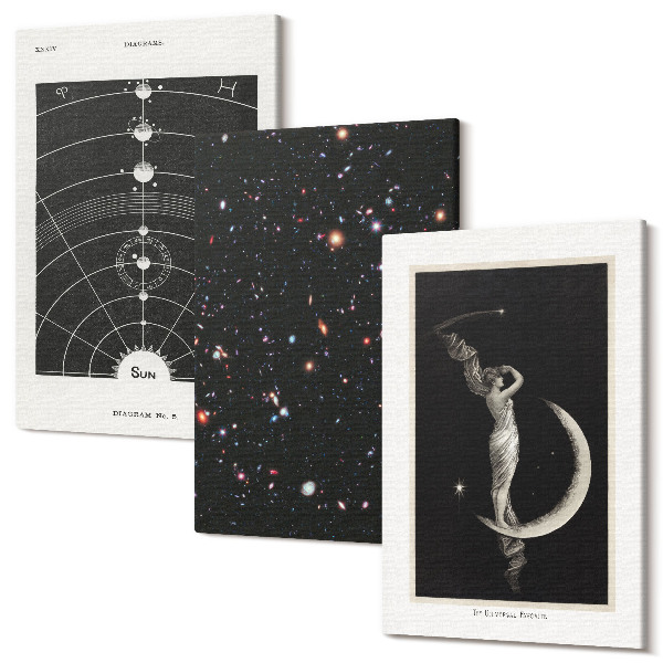 Sada obrazov triptych Nočná postava galaxie slnečnej sústavy na Mesiaci