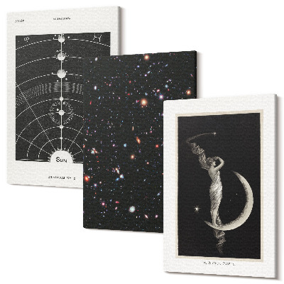 Sada obrazov triptych Nočná postava galaxie slnečnej sústavy na Mesiaci