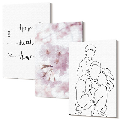 Sada obrazov triptych Kvety a rodina v minimalistickom dizajne