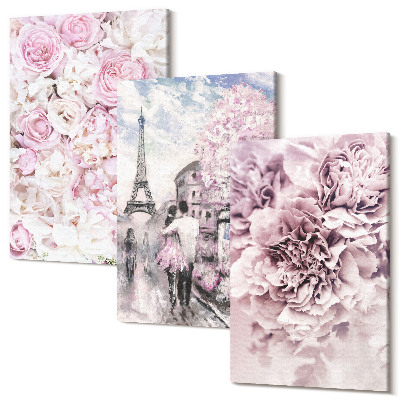 Sada obrazov na stenu triptych Kvety v odtieňoch ružovej romantickej krajiny