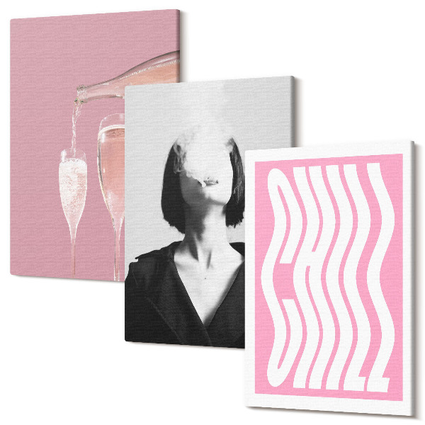 Sada obrazov triptych Štýlový portrét ženy v relaxačnom šampanskom