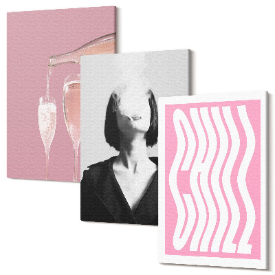 Sada obrazov triptych Štýlový portrét ženy v relaxačnom šampanskom