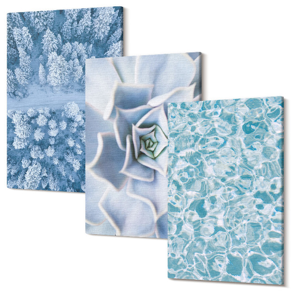 Sada obrazov na stenu triptych Zimný les modrý kvet modrý vodná plocha