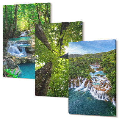 Sada obrazov na stenu triptych Vodopády v zelenom lese s krištáľovo čistou vodou