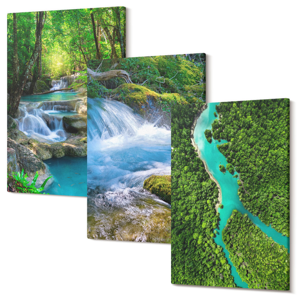 Sada obrazov triptych Zelené lesy a krištáľovo čisté riečne vody