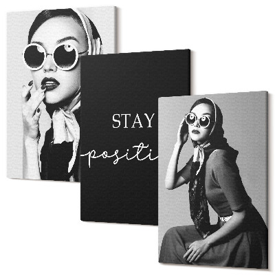 Sada 3 obrazov Štýlové portréty žien v slnečných okuliaroch