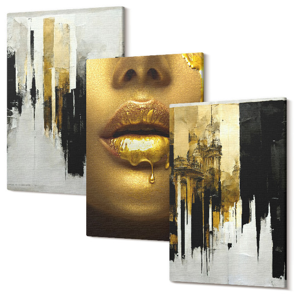 Sada obrazov na stenu triptych Abstraktná maľba a portrét ženy
