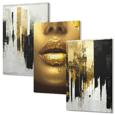 Sada obrazov na stenu triptych Abstraktná maľba a portrét ženy