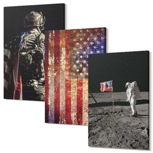 Sada obrazov na stenu triptych Americké národné symboly Vlajka USA
