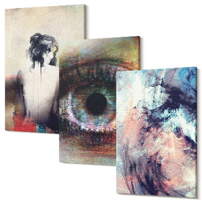 Sada 3 obrazov Portrét ženy oko abstraktné farby emócie