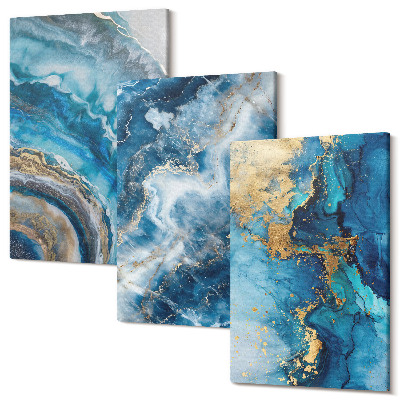 Sada obrazov triptych Modré abstraktné vzory na troch obrazoch