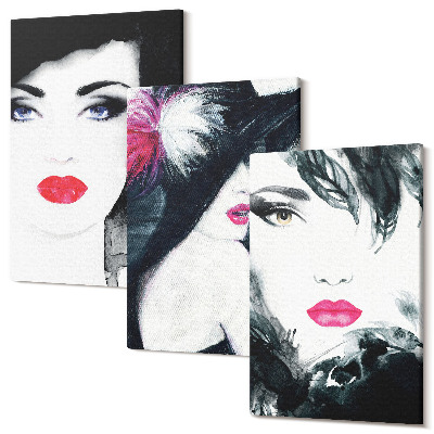 Sada 3 obrazov Maľované portréty žien s výraznými perami
