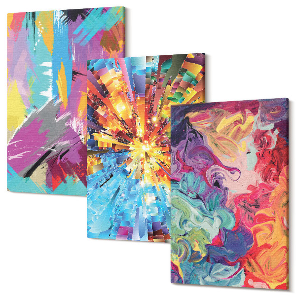 Sada 3 obrazov Farebné maliarske abstrakcie s dynamickými vzormi