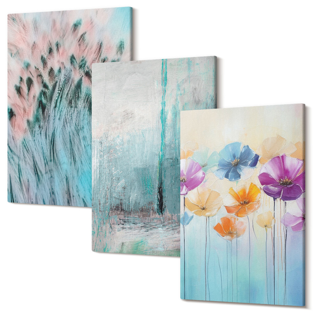 Sada obrazov triptych Kvety na pozadí pastelových farieb a jemných vzorov