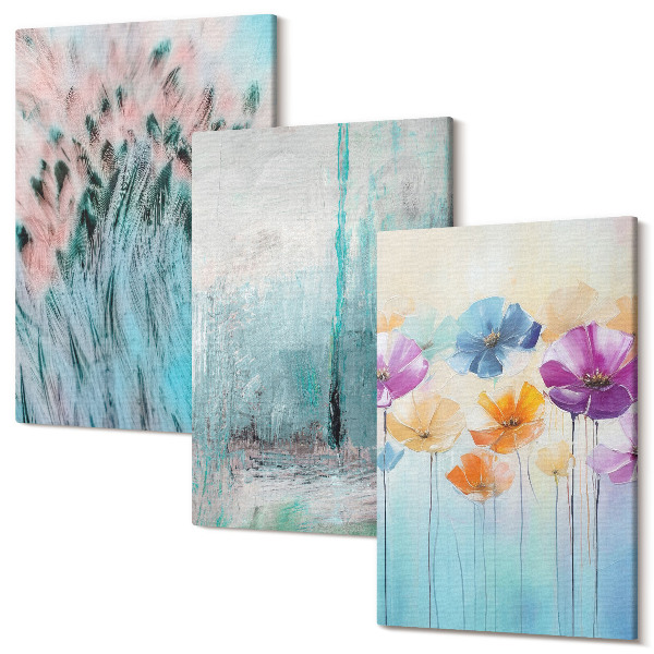 Sada obrazov triptych Kvety na pozadí pastelových farieb a jemných vzorov