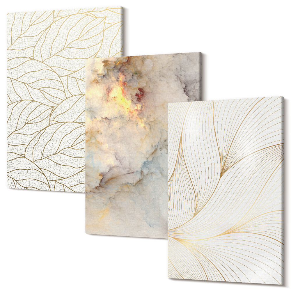 Sada 3 obrazov Lineárne vzory listov abstraktný mramor