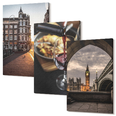 Sada obrazov na stenu triptych Sada obrázkov s mestom, jedlom a výhľadom na Londýn