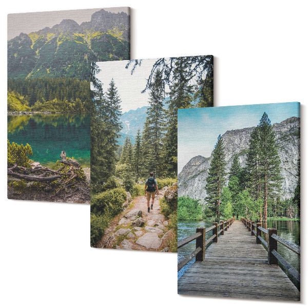 Sada obrazov na stenu triptych Hory, jazerá, lesy a cestičky v prírode