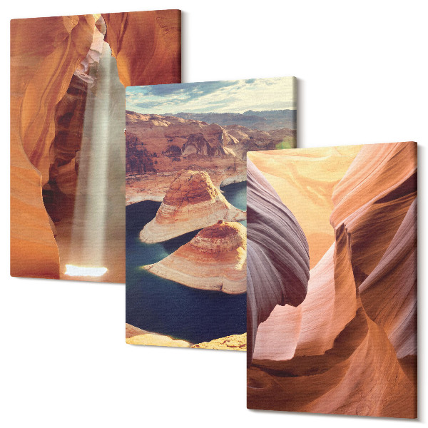 Sada 3 obrazov Vodopád v rokline skalné útvary v kaňone