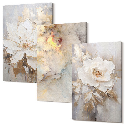 Sada 3 obrazov Kvety na svetlom pozadí s abstraktnými vzormi