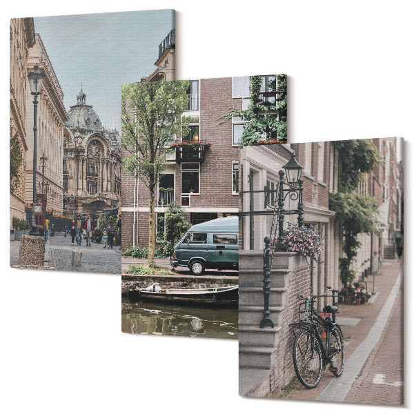 Sada obrazov na stenu triptych Pokojný výhľad na budovy