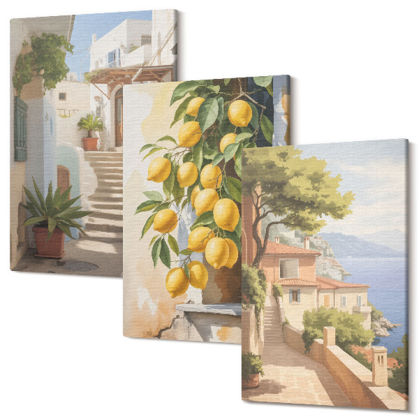 Sada 3 obrazov Očarujúce uličky s citrónmi a výhľadom na more