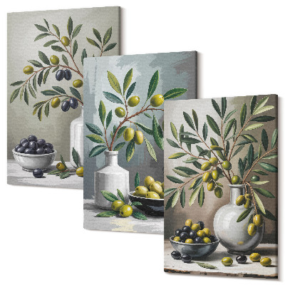 Sada 3 obrazov Olivy v keramickom riade na sivom podklade