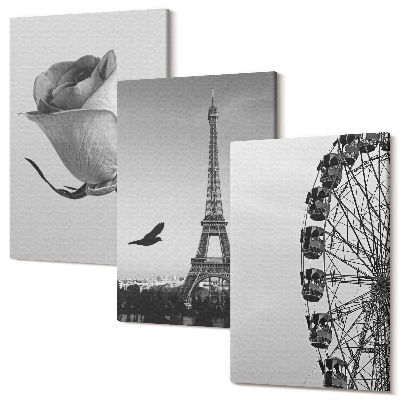 Sada 3 obrazov Veža Rose Eiffel a ruské koleso v monochromatickom režime