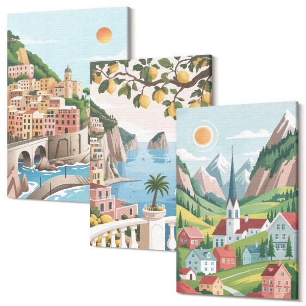 Sada obrazov na stenu triptych Malebná krajina s morom a citrusovými plodmi