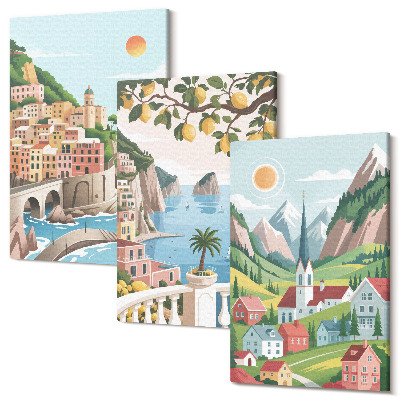 Sada obrazov na stenu triptych Malebná krajina s morom a citrusovými plodmi
