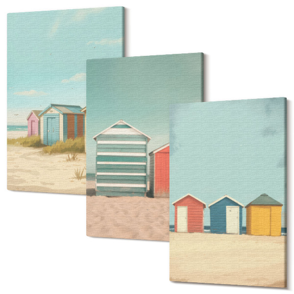 Sada 3 obrazov Farebné plážové domy v letnom slnku