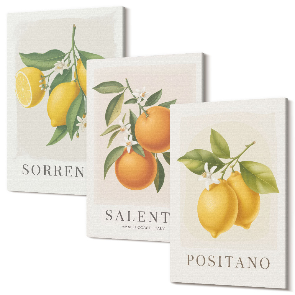 Sada 3 obrazov Citróny a pomaranče z talianskeho pobrežia Amalfi