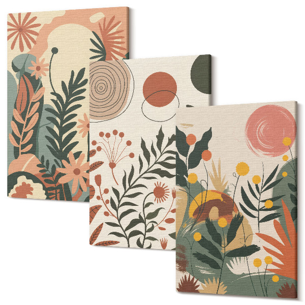 Sada obrazov triptych Vintage rastlinné vzory v pastelových odtieňoch