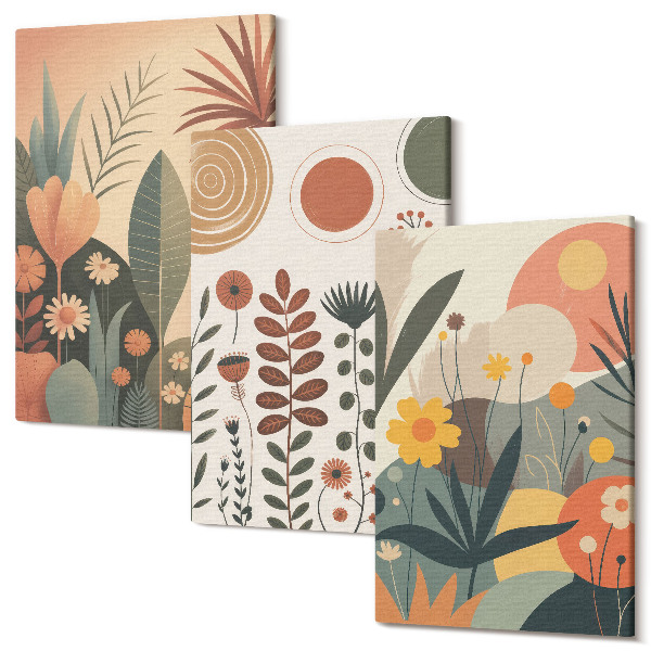 Sada obrazov na stenu triptych Rastlinné vzory Boho v teplých odtieňoch s prirodzeným nádychom