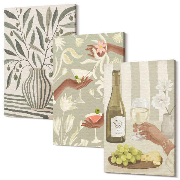 Sada obrazov triptych Olivové kvety a rustikálne koktaily