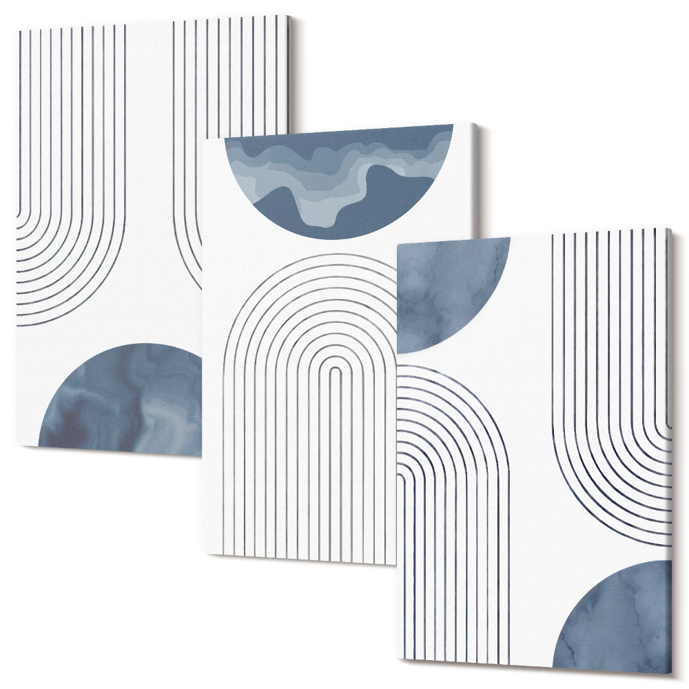 Sada obrazov triptych Abstraktné vzory v odtieňoch modrej a bielej