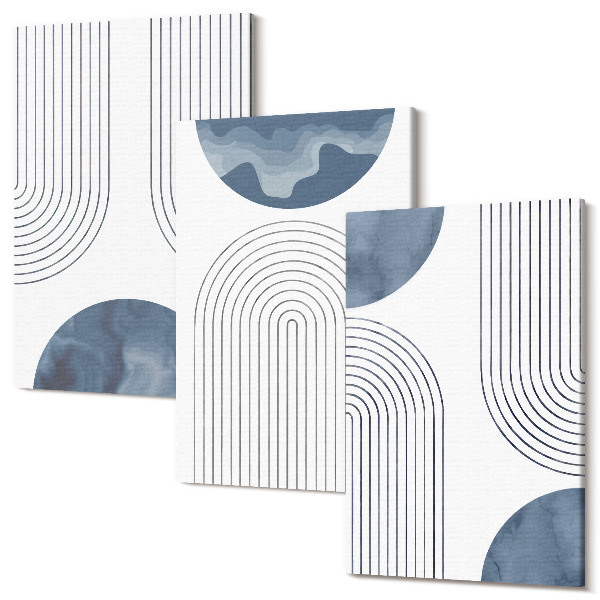 Sada obrazov triptych Abstraktné vzory v odtieňoch modrej a bielej