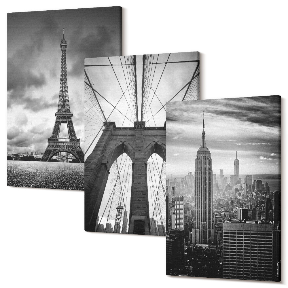 Sada 3 obrazov Veže a mosty v monochromatických odtieňoch