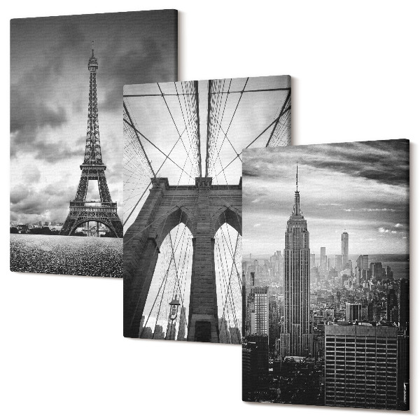 Sada 3 obrazov Veže a mosty v monochromatických odtieňoch