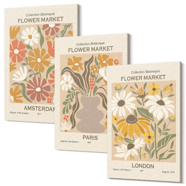 Sada obrazov triptych Kvetinové vzory z Amsterdamu, Paríža a Londýna