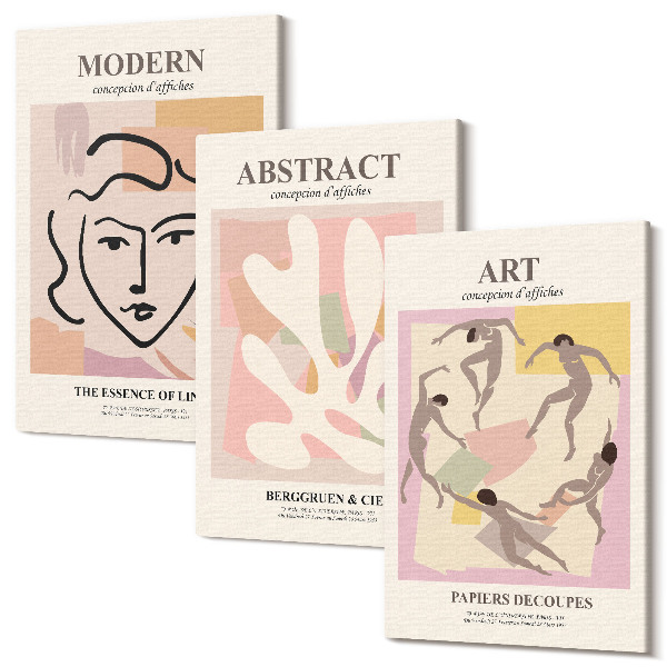 Sada 3 obrazov Štýlové portréty a abstraktné formy v pastelových farbách