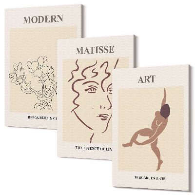 Sada 3 obrazov Štýlová grafika s kvetmi, tvárami a ľudskými postavami