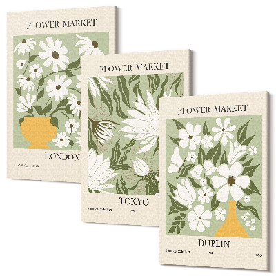 Sada obrazov na stenu triptych Kvetinové návrhy plagátov Londýn Tokio Dublin