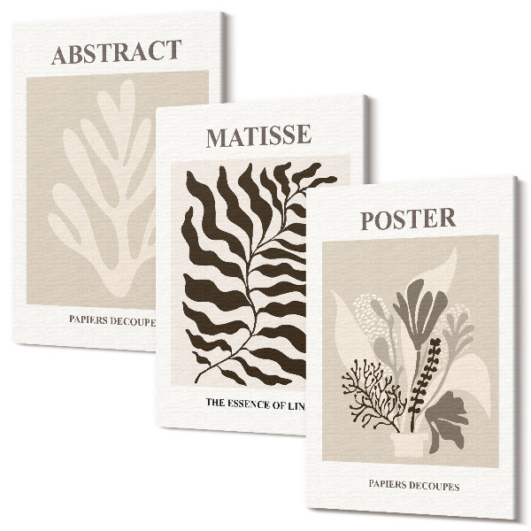 Sada obrazov na stenu triptych Rastlinné vzory v odtieňoch béžovej a hnedej