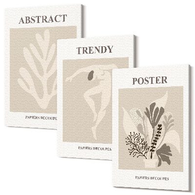 Sada obrazov triptych Rastlinné vzory v odtieňoch béžovej a hnedej