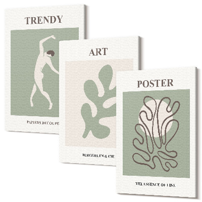 Sada obrazov triptych Abstraktné postavy a rastlinné motívy v tlmených farbách