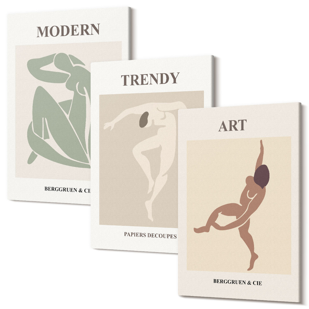 Sada obrazov triptych Štýlové postavičky v minimalistických odtieňoch