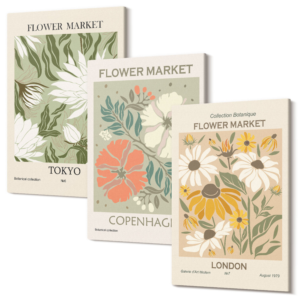 Sada 3 obrazov Kvetinové motívy z rôznych miest sveta