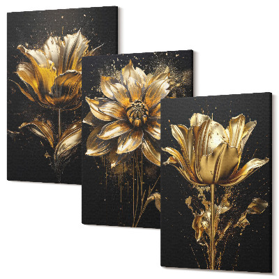 Sada obrazov triptych Kvety v odtieňoch žltej na tmavom pozadí